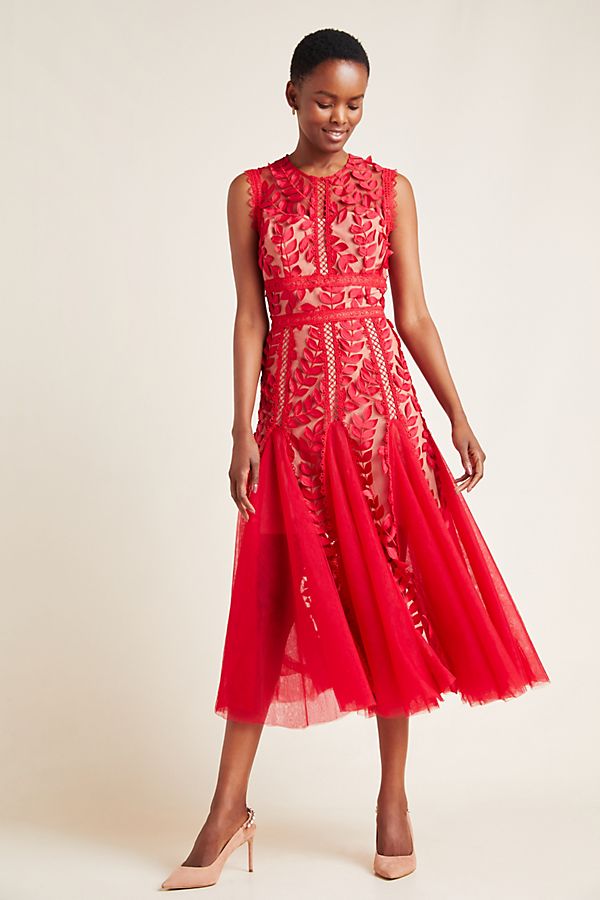 Slide View: 1: Shania Lace Tulle Midi Dress
