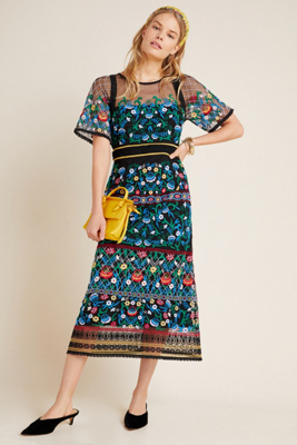 embroidered midi dress with sleeves