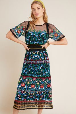 embroidered midi