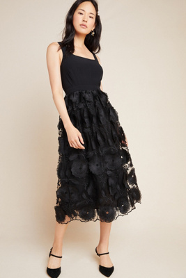 anthropologie black embroidered dress