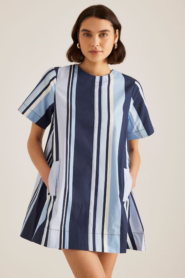 Slide View: 1: Maeve Short-Sleeve Crew-Neck Swing Mini Dress