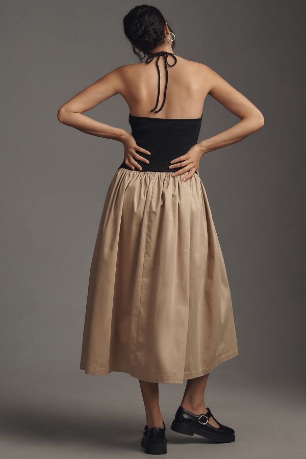 Slide View: 2: Maeve Halter Basque-Waist Twofer Midi Dress