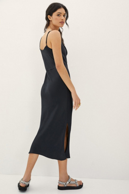 cowl neck black slip dress