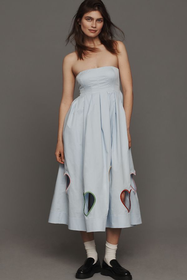 Slide View: 1: Mare Mare Strapless Cut-Out Hearts A-Line Midi Dress