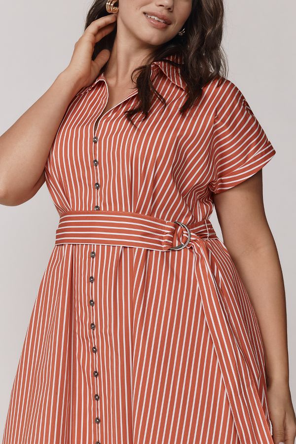 Slide View: 3: Universal Standard Plus Cotton Poplin Midi Shirtdress