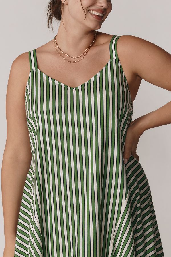 Slide View: 2: Universal Standard Plus Linen Blend Striped Midi Dress