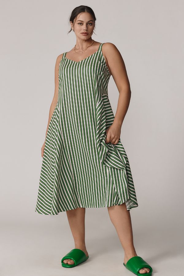 Slide View: 1: Universal Standard Plus Linen Blend Striped Midi Dress