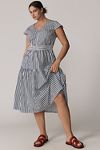 Thumbnail View 1: Universal Standard Plus Ambroeus Short-Sleeve Smocked Poplin Midi Dress