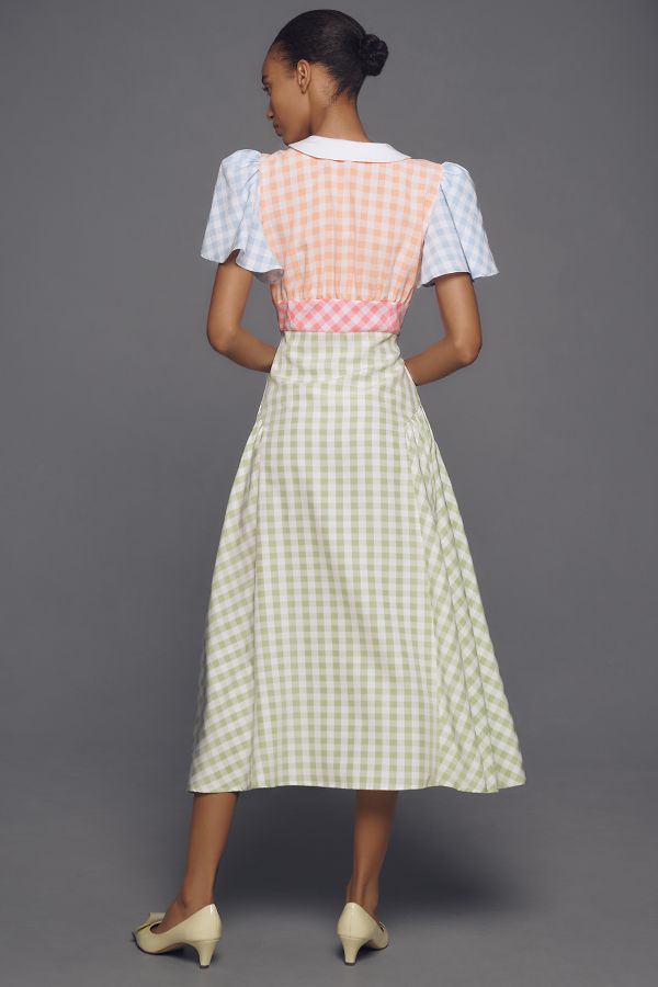 Vista diapositiva: 2: Celia B Tabi Vestito Midi Gingham Manica Corta Scollo a V