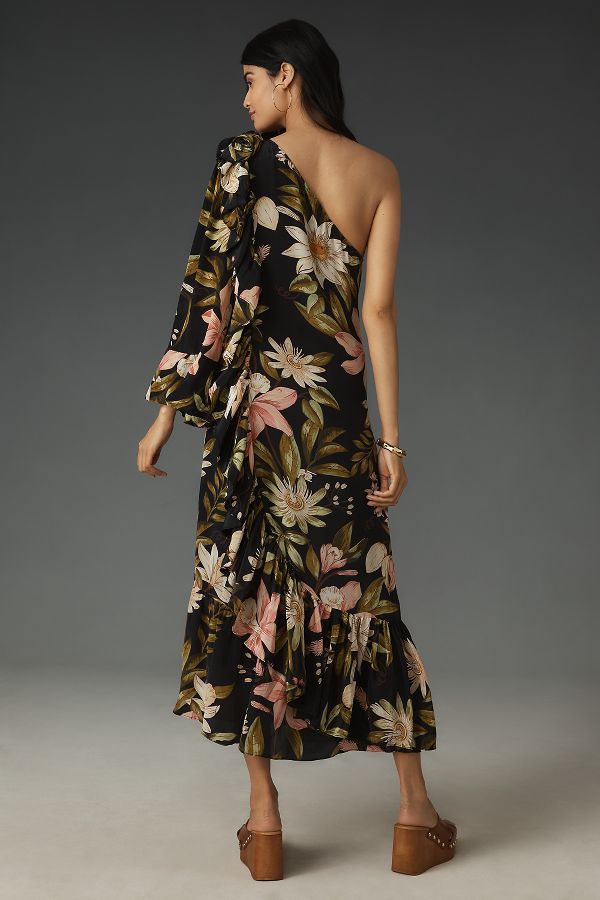 Slide View: 5: Farm Rio One-Shoulder Ruffle-Hem Dress