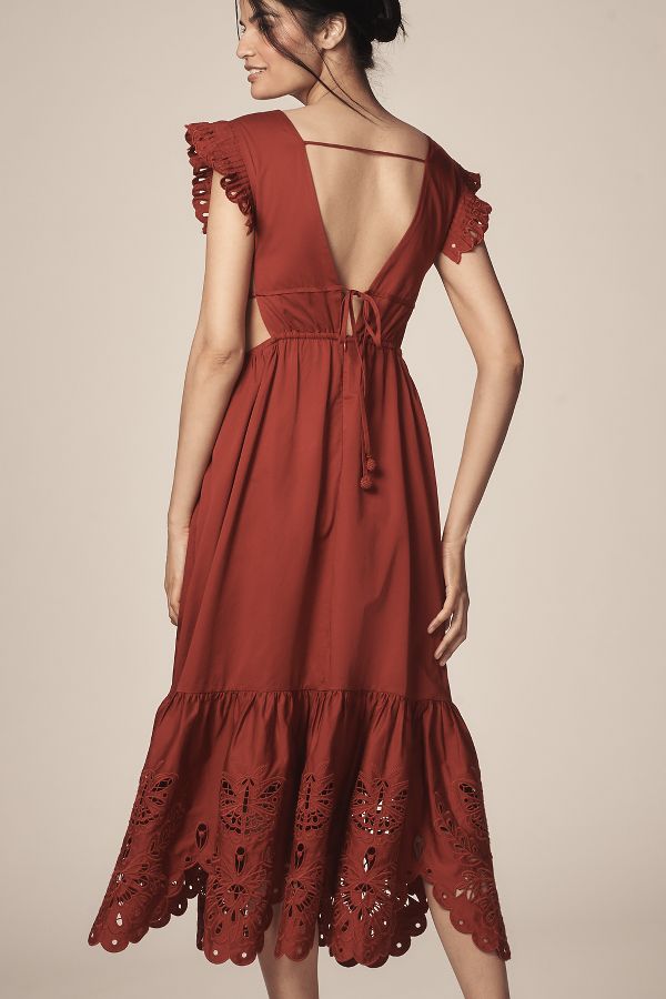 Slide View: 2: Farm Rio Red Butterfly Flutter-Sleeve Midi Dress