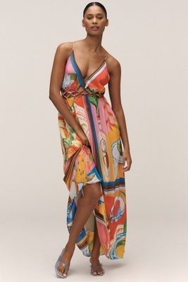 Farm Rio Sleeveless V-Neck Cutout A-Line Maxi Dress