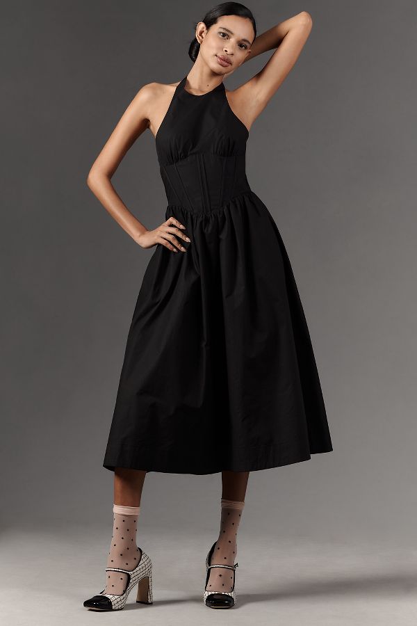 Slide View: 1: NIA Rio Halter Drop-Waist Midi Dress