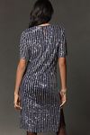 Thumbnail View 2: Flat White Short-Sleeve Sequin Stripe Midi Dress