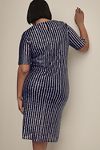 Thumbnail View 6: Flat White Short-Sleeve Sequin Stripe Midi Dress