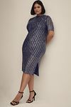 Thumbnail View 7: Flat White Short-Sleeve Sequin Stripe Midi Dress