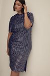 Thumbnail View 5: Flat White Short-Sleeve Sequin Stripe Midi Dress