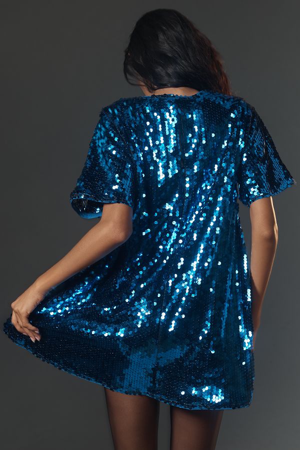 Slide View: 2: The Emmy Short-Sleeve Swing Mini Dress by Maeve: Sequin Edition