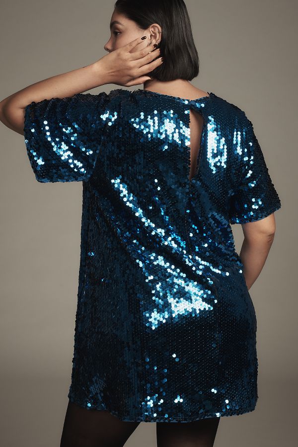 Slide View: 7: The Emmy Short-Sleeve Swing Mini Dress by Maeve: Sequin Edition