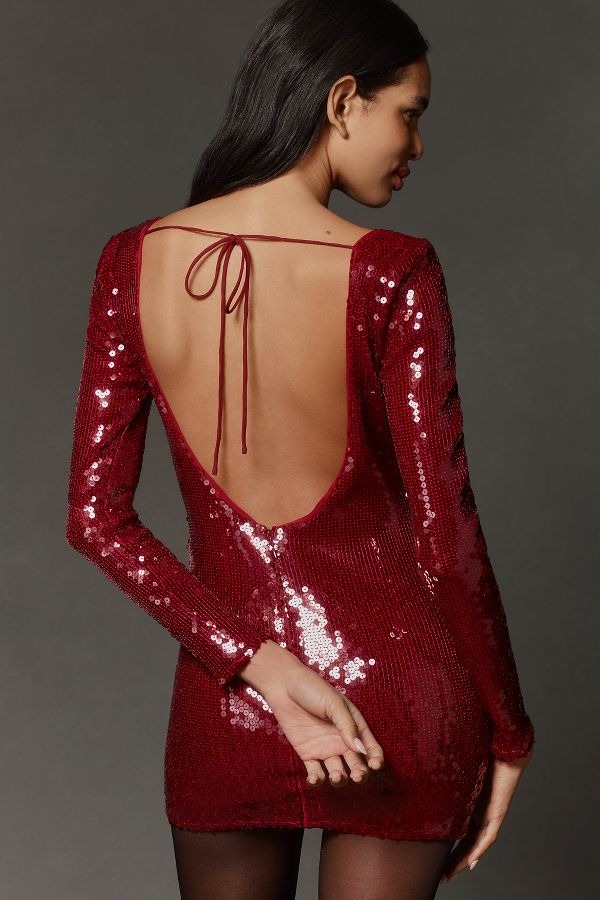 Slide View: 2: Bardot Verona Long-Sleeve Sequin Mini Dress