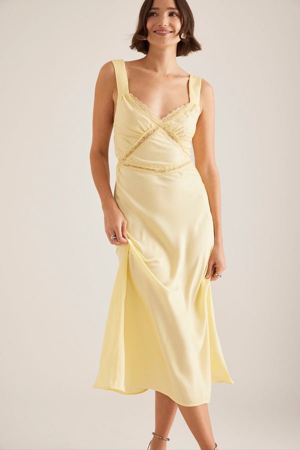 Slide View: 3: Robe Midi Satinée Bardot Emory