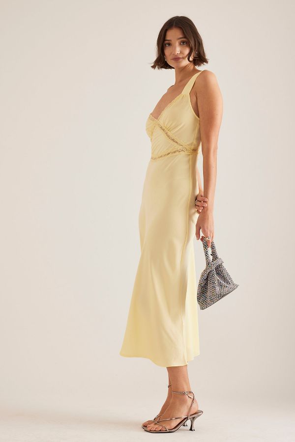 Slide View: 5: Robe Midi Satinée Bardot Emory