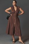 Thumbnail View 5: The Tommie Cap-Sleeve Smocked Front-Zip Midi Shirt Dress