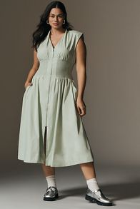 Slide View: 5: The Tommie Cap-Sleeve Smocked Front-Zip Shirt Dress