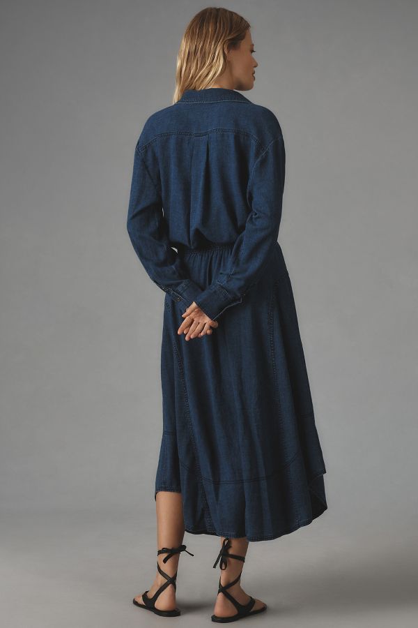 Slide View: 3: Pilcro V-Neck Linen Midi Wrap Dress