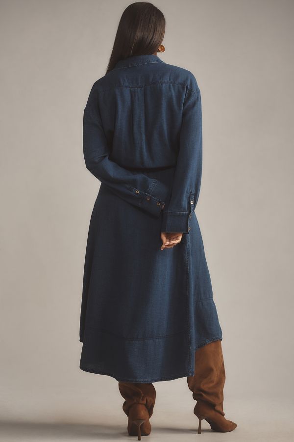 Slide View: 6: Pilcro V-Neck Linen Midi Wrap Dress