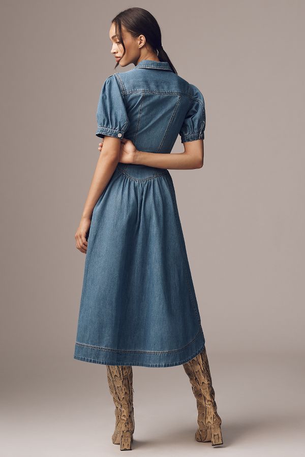 Vista de diapositivas: 2: Vestido Camisa Denim de Manga Corta Midi Pilcro