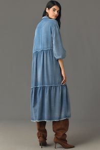 Slide View: 2: The Bettina Tiered Shirt Dress by Maeve: Denim Edition