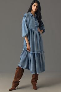 Slide View: 4: The Bettina Tiered Shirt Dress by Maeve: Denim Edition