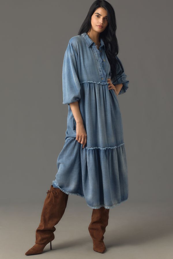 Slide View: 4: The Bettina Tiered Shirt Dress by Maeve: Denim Edition