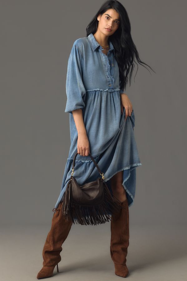 Slide View: 1: The Bettina Tiered Shirt Dress by Maeve: Denim Edition