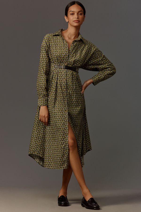 Slide View: 1: By Anthropologie Belted Corduroy Midi Shirt Dress