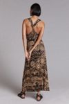 Rose Abstract Printed High Neck Knotted Nape Sleeveless Maxi Dress