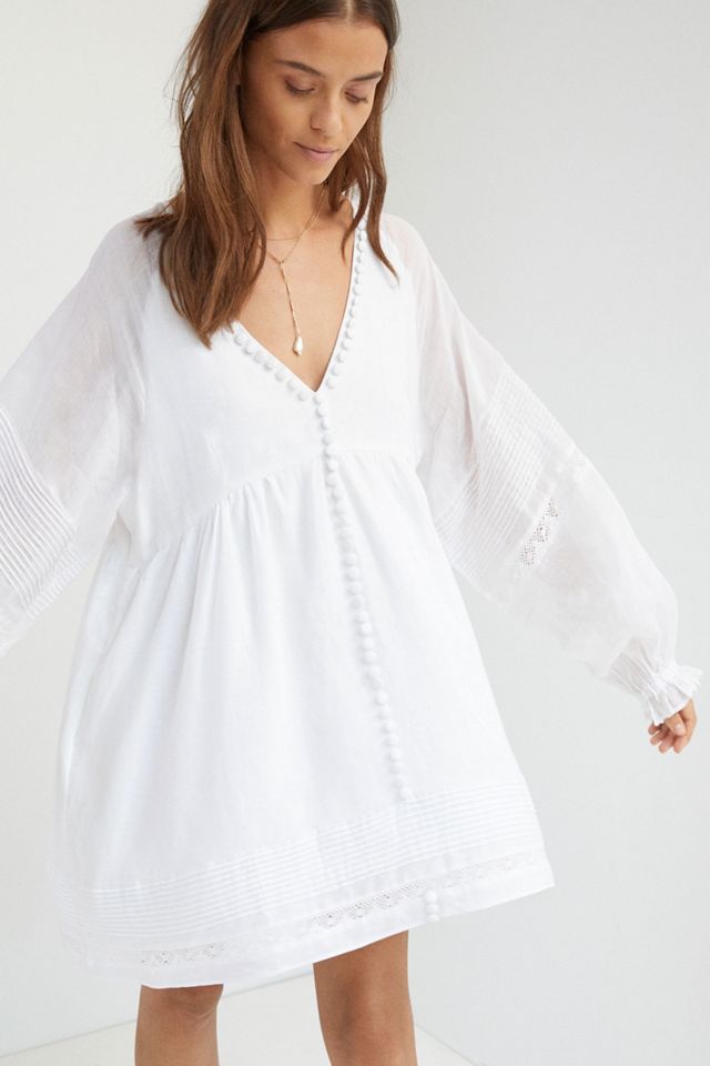 Rust Linen Wrap Front Lantern Puff Long Sleeve Mini Dress main image 0