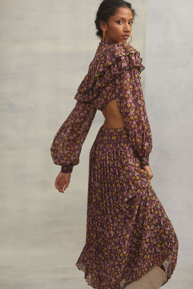 Ruffled Cut-Out Floral Maxi Dress | Anthropologie