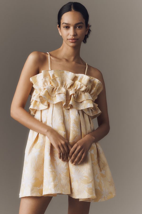 Slide View: 1: Aureta Strapless Drama Ruffle Mini Dress