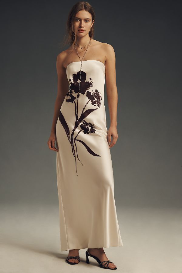 Slide View: 1: The Fleur Strapless Satin Maxi Slip Dress