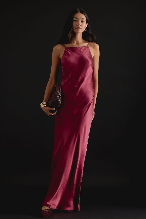 Slide View: 1: Halter Satin Maxi Slip Dress