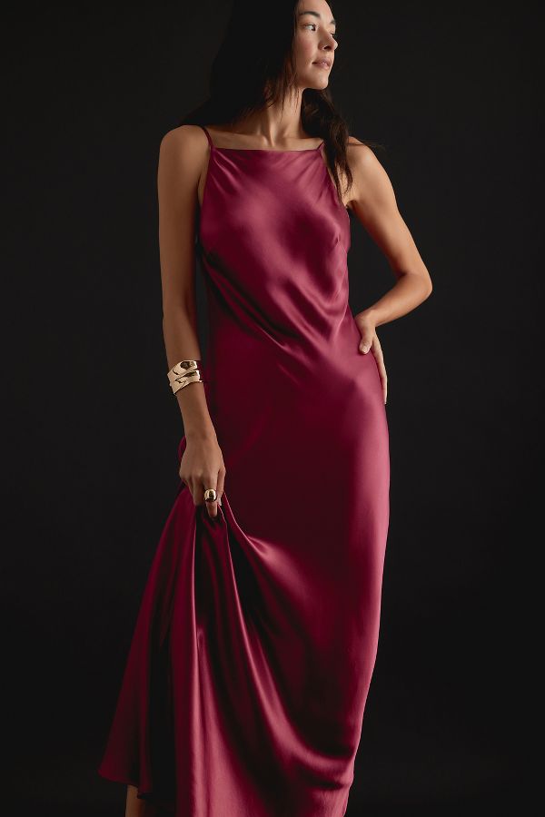 Slide View: 5: Halter Satin Maxi Slip Dress