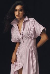 Slide View: 5: The Tobie Button-Front Pleated Shirt Dress by Exquise