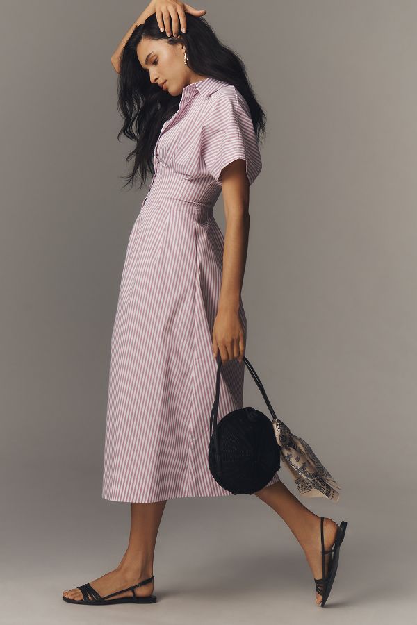 Slide View: 4: The Tobie Button-Front Pleated Shirt Dress by Exquise