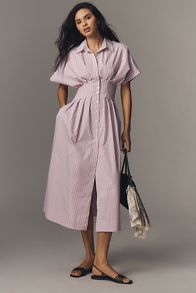 Slide View: 1: The Tobie Button-Front Pleated Shirt Dress by Exquise