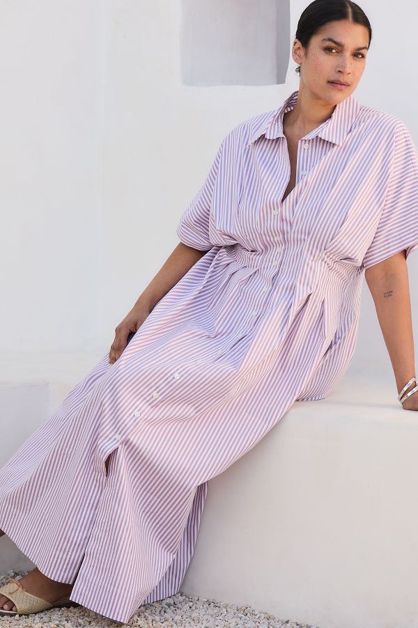 Slide View: 6: The Tobie Button-Front Pleated Shirt Dress by Exquise