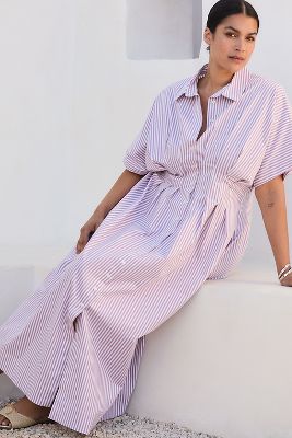 The Tobie Button-Front Pleated Shirt Dress by Exquise