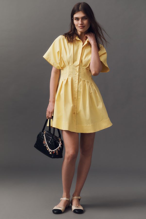 Slide View: 2: The Tobie Button-Front Pleated Shirt Dress by Exquise: Mini Edition