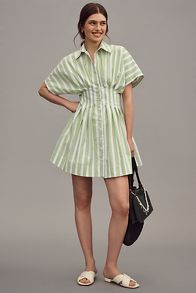 Slide View: 1: The Tobie Button-Front Pleated Shirt Dress by Exquise: Mini Edition